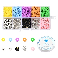 DIY Jewelry Making Kits, Including Geometry Handmade Polymer Clay & Plastic & Acrylic Beads, Starfish & Shell Plastic Pendants and Elastic Crystal Thread, Mixed Color, Beads: 855~860pcs/set