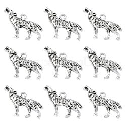 Tibetan Style Alloy Howling Wolf Pendants, Wolf, Cadmium Free & Lead Free, Antique Silver, 26x18x4mm, Hole: 2mm.