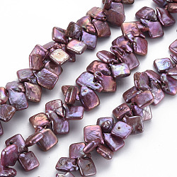 Naturales keshi abalorios de perlas hebras, perla cultivada de agua dulce, teñido, cuadrado, rosa vieja, 9~20x9~12x3~6mm, agujero: 0.5 mm, aproximamente 58~83 pcs / cadena, 15.75 pulgada (40 cm)
