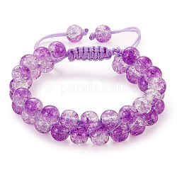 Scintillante braccialetto di perline intrecciate di vetro tondo, braccialetto regolabile a doppio strato da donna, viola scuro, diametro interno: 2~3-1/8 pollice (5~7.8 cm)