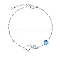 925 plata esterlina pulseras de charm, con piedra de imitación de vidrio y cadenas de cable, constelaciones, Acuario, cielo azul profundo, plata