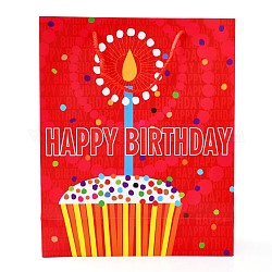 Bolsas de papel rectangulares con tema de cumpleaños, con asas, para bolsas de regalo y bolsas de compras, patrón temático de cumpleaños, 26x10x32 cm