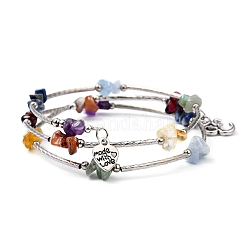 Trois boucles de pierres précieuses naturelles bracelets d'emballage perles, avec des perles tubulaires en laiton et des pendentifs symbole om de style tibétain, 2-1/8 pouce (5.5 cm)