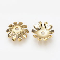 Brass Bead Caps, Nickel Free, Real 18K Gold Plated, Flower, 10x2.5mm, Hole: 1.5mm