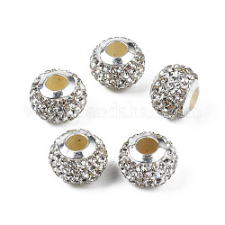 Handgemachte Polymer Lehmrhinestone europäischen Perlen, mit silberfarbenen CCB-Kunststoff-Doppeladern, Großloch perlen, Rondell, Kristall, 12.5~13x10 mm, Bohrung: 4.5 mm