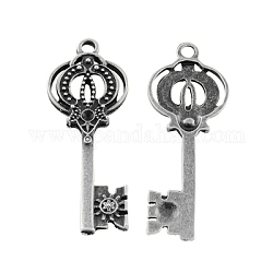Pendente in lega stile tibetano,  cadmio& piombo libero, skeleton key, argento antico, 42x16x2mm, Foro: 2.5 mm