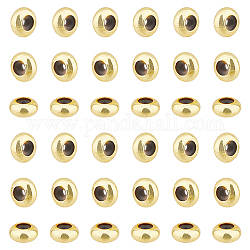 Superfindings 70pcs perles en laiton, avec caoutchouc à l'intérieur, perles de curseur, perles de bouchage, Plaqué longue durée, rondelle, or, 8x4mm, Trou: 1.4mm