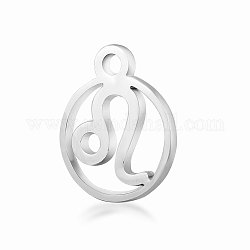 201 Stainless Steel Charms, Flat Round with Constellation, Stainless Steel Color, Leo, 13.4x10.8x1mm, Hole: 1.5mm