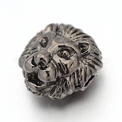 Perles de tête alliage de lion de style tibétain, gunmetal, 12x13x9.5mm, Trou: 2mm