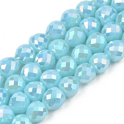 Chapelets de perles en verre opaque de couleur unie, de couleur plaquée ab , facette, fraise, bleu ciel, 6x6mm, Trou: 1.4mm, Environ 100 pcs/chapelet, 24.02 pouce (61 cm)