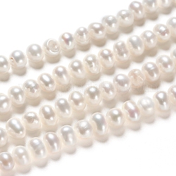 Hebras de perlas de agua dulce cultivadas naturales, rerondana plana, blanco antiguo, 4~5x4mm, agujero: 0.5 mm, aproximamente 51 pcs / cadena, 7.68 pulgada (19.5 cm)