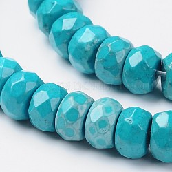 Brins de perles rondelles de magnésite naturelle à facettes teintées, turquoise, 8x5mm, Trou: 1mm, Environ 86 pcs/chapelet, 15.7 pouce