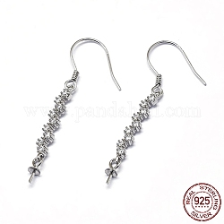 925 orecchino pendente in argento sterling rodiato, con zirconi, per mezzo forato perle, chiaro, platino, 40x3mm, 24 gauge, ago :0.5mm