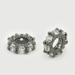 Perles européennes en laiton avec zircone cubique, rondelle, gunmetal, 8x3mm, Trou: 4mm