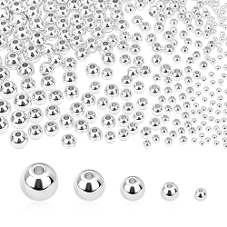 Pandahall Elite 300 Stück 5 Größen Messingperlen, langlebig plattiert, Runde, Silber, 60pcs / style