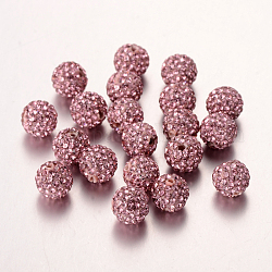 Grade A Rhinestone Beads, Pave Disco Ball Beads, Resin and China Clay, Round, Pink, PP9(1.5.~1.6mm), 8mm, Hole: 1mm