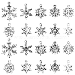 60pcs 10 pendentifs en alliage de style tibétain, flocon de neige, argent antique, 18~28.5x13~22x1.5~2.5mm, Trou: 1.2~1.8mm, 6 pièces / style