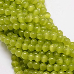 Katzenauge Perlen Stränge, Runde, grün gelb, 10 mm, Bohrung: 1.5 mm, ca. 40 Stk. / Strang, 15.5 Zoll