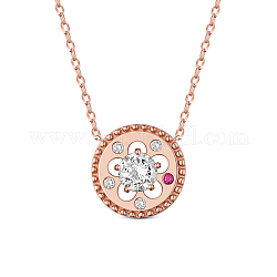 Ожерелье shegrace 925 из стерлингового серебра, ааа кубического циркония, плоские круглые с цветком, розовое золото , 15.74 дюйм