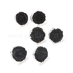 Natural Dyed Quartz Stud Earrings, with Stainless Steel Findings, Flat Round, Silver Color Plated, Black, 14~22x14~22x5~6mm, Pin: 0.7mm