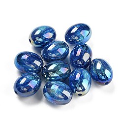 Perles acryliques plaquées irisées, ovale, bleu marine, 18x14mm, Trou: 2mm