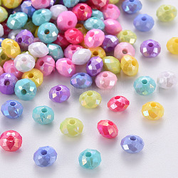 Perles acryliques opaques, de couleur plaquée ab , facettes rondelle, couleur mixte, 6mm, Trou: 1.5mm, environ6200 pcs / 500 g.