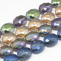 Electroplate Glass Beads Strands, Rainbow Plated, Faceted, Oval, Mixed Color, 20x16x9mm, Hole: 1.5mm, about 35pcs/27.7 inch