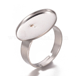 Componentes de anillos de dedo de 201 acero inoxidable ajustables, fornituras base de anillo almohadilla, oval, color acero inoxidable, tamaño de 7, 17mm, Bandeja: 18.5x13.5 mm