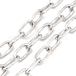 304 текстурированная цепь с овальными звеньями из нержавеющей стали, кабельные цепи, пайки, с катушкой, цвет нержавеющей стали, 12x6x1.5 мм