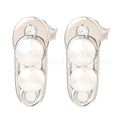 Pendientes de tuerca con forma de imperdible de plata de primera ley con baño de rodio, con cuentas de perlas naturales, Platino, 925mm