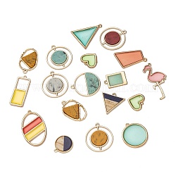 Epoxy Resin Pendants, with Alloy Findings, Heart & Rectangle & Square, Light Gold, 15.5~40.5x14~35x1.5~6mm, Hole: 1.5~3mm