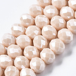 Chapelets de perles en verre électroplaqué, perle plaquée lustre, facette, rondelle, navajo blanc, 3.5x3mm, Trou: 0.4mm, Environ 123~127 pcs/chapelet, 13.7~14.1 pouce (35~36 cm)