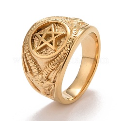 Ионное покрытие (ip) 304 толстое кольцо из нержавеющей стали с пентаграммой для женщин, золотые, внутренний диаметр: 18.1~22.2 мм