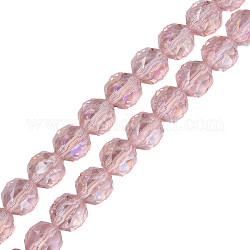 Chapelets de perles en verre transparent électrolytique, facette, ronde, rose, 12x11mm, Trou: 1.2mm, Environ 50 pcs/chapelet, 22.05 pouce (56 cm)