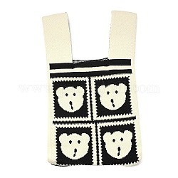 Mini borse tote in maglia di poliestere, Borsa portapranzo a mano all'uncinetto, orso, 35.5x19.8x2.1cm