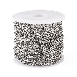 Yilisi 304 Stainless Steel Cable Chains, Unwelded, with Spool, Oval, Stainless Steel Color, 3.6x2.9x0.8mm, about 16.40 Feet(5m)/Roll