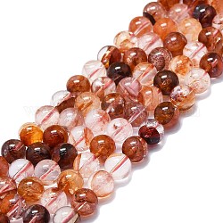 Brins de perles de quartz hématoïde rouge naturel/quartz ferrugineux, Grade a, ronde, 8~9mm, Trou: 0.8mm, Environ 48~52 pcs/chapelet, 15.35''~16.54'' (39~42 cm)