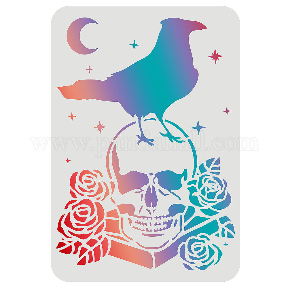 Shop FINGERINSPIRE Crow Skull Stencil 29.7x21cm Raven on The Skull ...