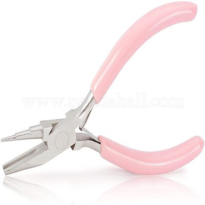 BENECREAT 5 Inch Pink Flat Nose/Round Nose Pliers with Non-slip Handle,  Wire Working Bending Pliers for DIY Jewelry Making