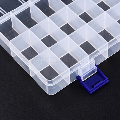 Polypropylene(PP) Bead Storage Container, 24 Compartment Organizer Boxes,  with Hinged Lid, Rectangle, Clear, 21.7x11x3cm, compartment: 3.4x2.5cm