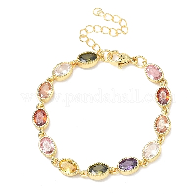 Овальные латунные браслеты-цепочки с инкрустацией кубическим цирконием для женщин&nbsp;BJEW-P385-02G-1