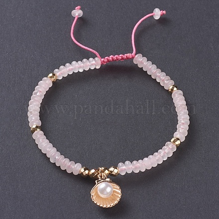 Natürliche Rose Quarz geflochtene Perlen Armbänder BJEW-O175-B12-1