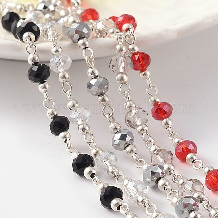 Silver Color Plated Brass Handmade Glass Beaded Chains AJEW-JB00195-1
