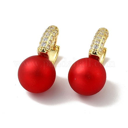 Rote Kunststoff-Perlen-Creolen mit klarem Zirkonia EJEW-A070-14G-1