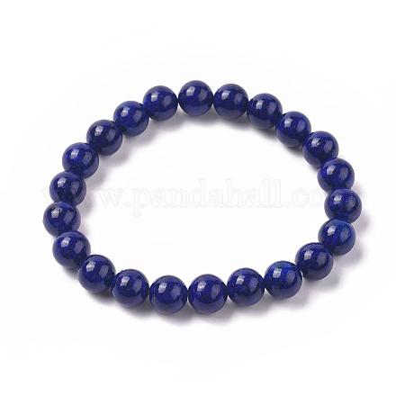 Round Natural & Dyed Lapis Lazuli Stretch Bracelets BJEW-O118-05-1