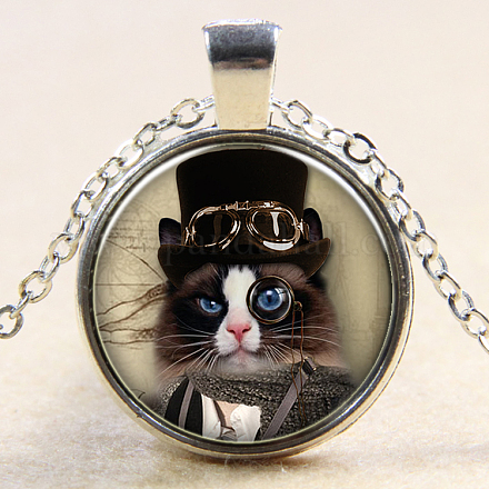 Collares con colgante de vidrio con tema de gatito NJEW-N0051-014C-02-1