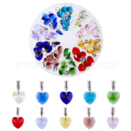 Superfindings 60 pièce 10 couleurs pendentifs en forme de cœur en verre PALLOY-PH01484-1
