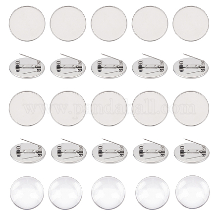 UNICRAFTALE 20Pcs Flat Round Brooch Pin with 20Pcs Glass Cabochons 304 Stainless Steel Brooch Bezel Trays DIY Blank Dome Brooch Making Kit for DIY Brooch Making STAS-UN0044-51-1