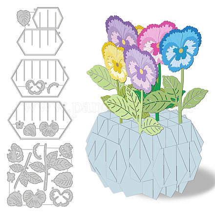 GLOBLELAND 4Pcs 3D Flowers Boxes Frame Cutting Dies Metal Valentine’s Day Pansy Die Cuts Embossing Stencils Template for Paper Card Making Decoration DIY Scrapbooking Album Craft Decor DIY-WH0309-654-1