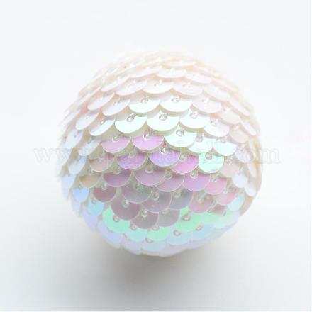 Handmade Woven Foam Wrapped with Paillettes Round Beads WOVE-T001-25mm-09-1